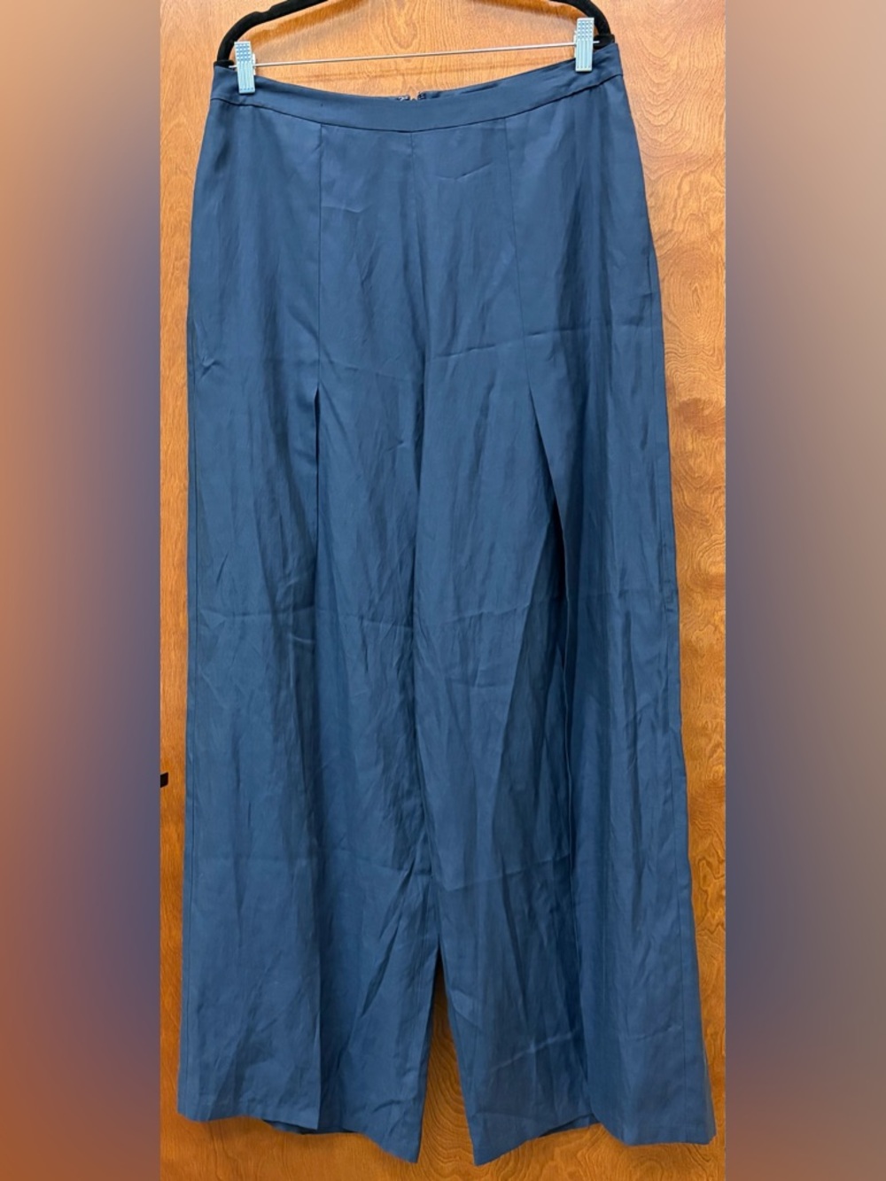 BCBGMAXAZRIA Michael Wide-Leg palazzo pants navy pockets back zip high waist LG